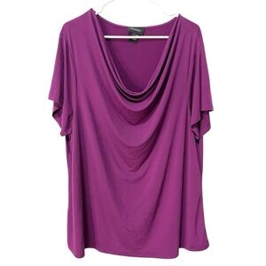 Ashro Plus Size XXL Purple Blouse Short Sleeve Cowl Neck Basic Blouse Business